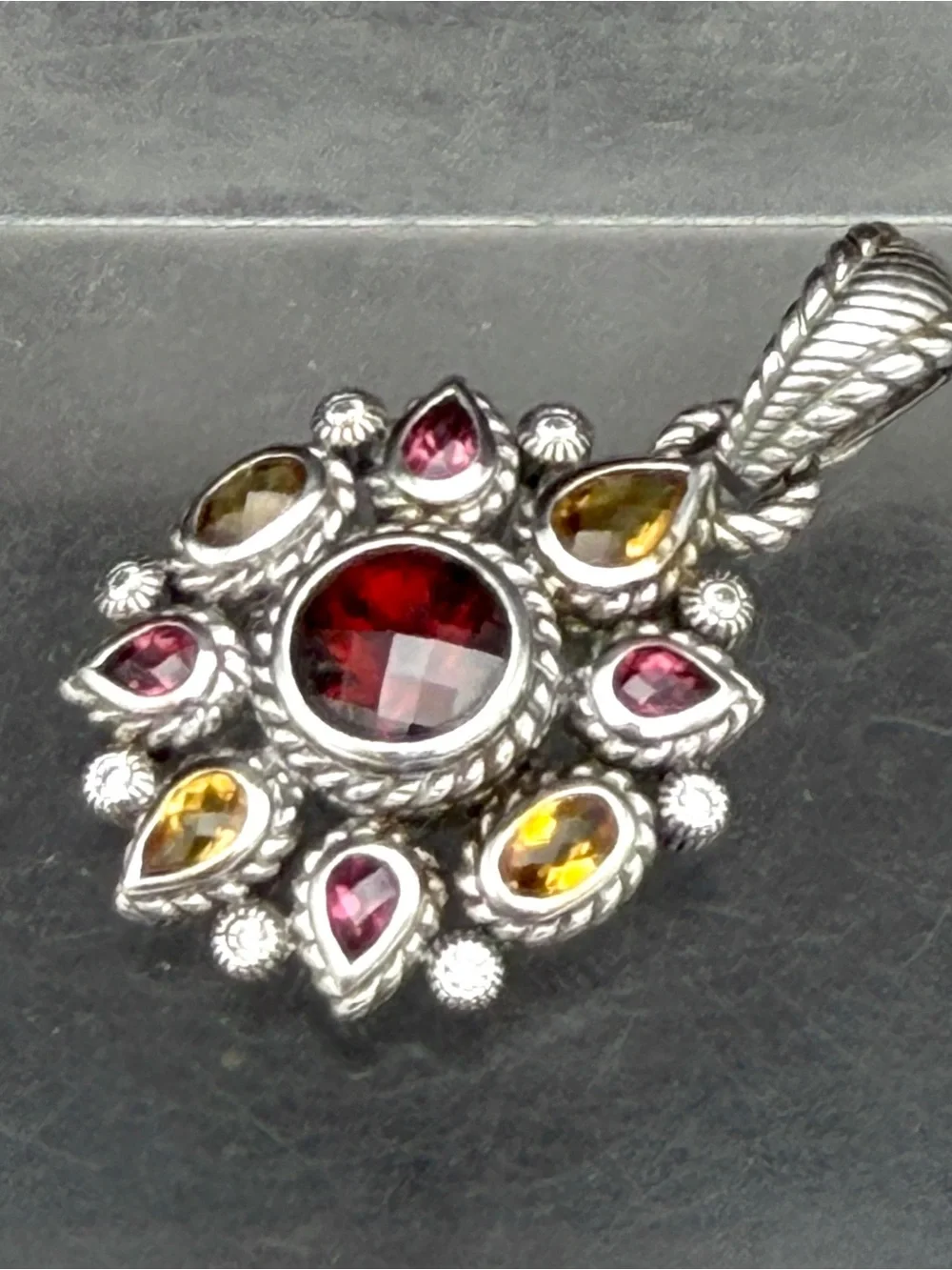 Judith Ripka - Vintage Garnets and Citrine Sterling Silver Pendant